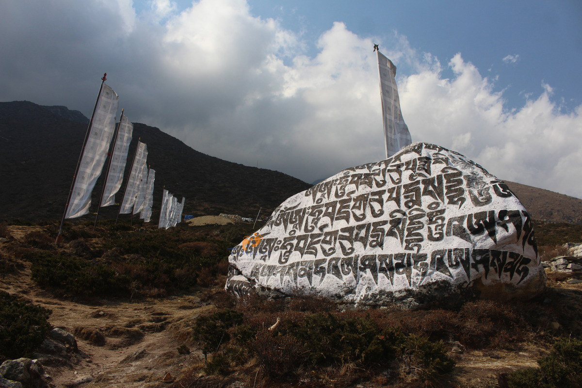 Stone With Buddhist Symbols In Pangboche